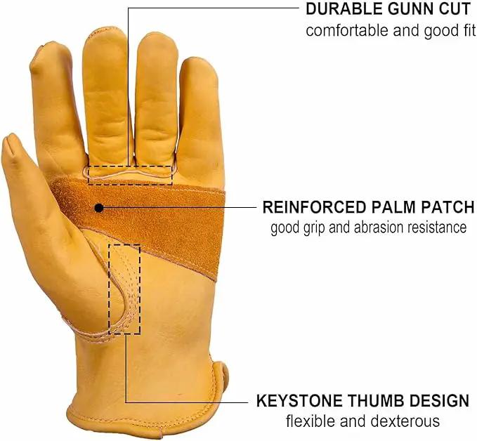 OZERO Leather Work Gloves: 3 Pairs Heavy Duty Work Glove Tough Cowhide Driver Gloves for Construction Gardening Yard Work Truck Driving Farming DIY Gold Medium by GreenHaven Gardens