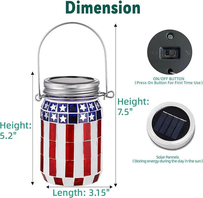 VOREEN 2 Pack Mosaic Solar Lanterns, Outdoor Glass Hanging Lights, Solar Table Lamps, Waterproof, American Flag Jar Lights Gifts, Patriotic Theme Decoration for Garden, Patio, Yard, Easter Gifts by GreenHaven Gardens