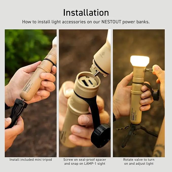 ELECOM NESTOUT Outdoor Camping LED Panel Flashlight w/ Mini Tripod, Dimmable USB Powered LED Light, IP44 Water Dust Resistant, 30-1000 Lumen, Portable Lantern for NESTOUT Power Bank, Beige (Flash-1) by GreenHaven Gardens