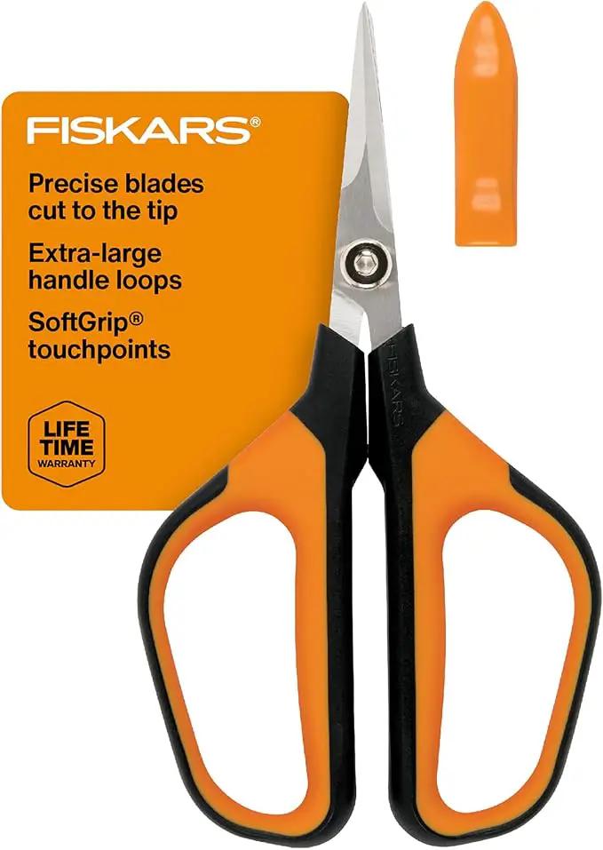 Fiskars Comfort Loop Micro-Tip Pruning Snips - 7" Garden Shears with Sheath and Extra Large SoftGrip Handle - Yard and Garden Tools - Orange/Black by GreenHaven Gardens