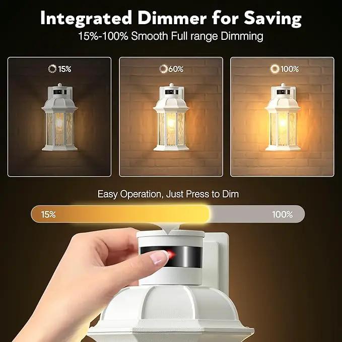 VIANIS White Motion Sensor Exterior Wall Light Lantern, Modern Dusk to Dawn Outdoor Porch Light Fixtures Wall Mount, Waterproof Outdoor Wall Sconce for Garage Entrance with Tempered Water-Ripple Glass by GreenHaven Gardens