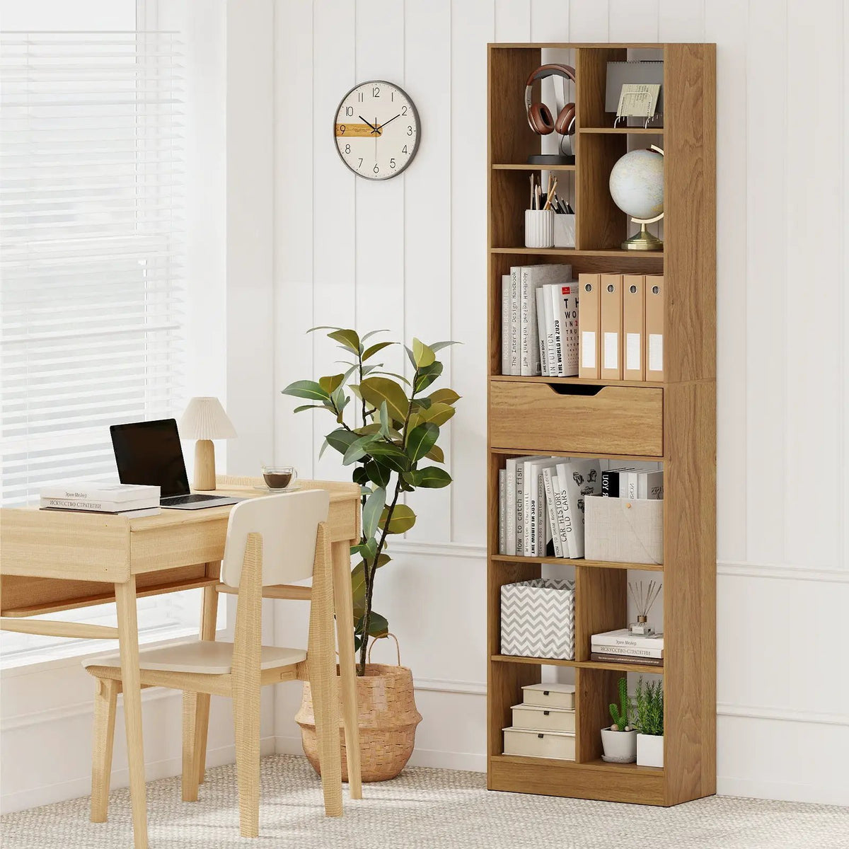 71inch Tall Freestanding Bookcase with Drawer 10-Cube Storage Organizer, photo 3 of 16
