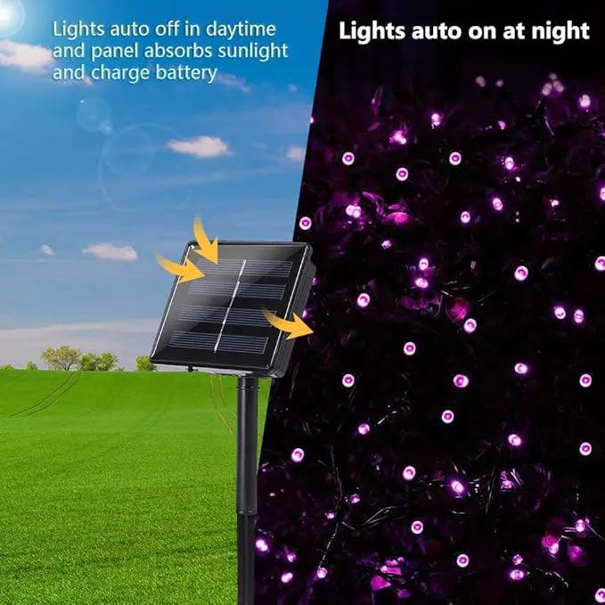 Toodour Solar Christmas Lights Outdoor, 200 LED 8 Modes Christmas String Lights, Waterproof Solar Light String for Garden, Patio, Fence, Holiday, Party, Balcony, Outdoor Christmas Decorations - Purple by GreenHaven Gardens