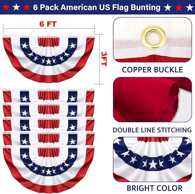 3x6 Ft 6 Pack American Pleated Fan Flag, Patriotic Half Fan Banner American Flag Decoration Bunting for Outside Red White and Blue Decor Independence Day Memorial Day 4th of july Decorations by GreenHaven Gardens