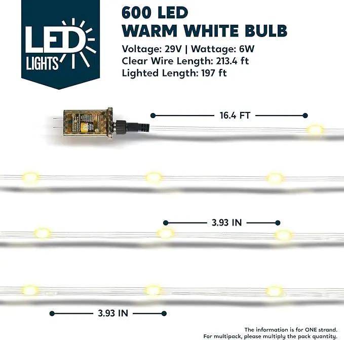 Joiedomi 600 LED Christmas Lights Outdoor,197 FT Warm White Christmas Tree Lights with 8 Modes Timer, PVC Clear Wire String Lights with Reel for Indoor Outdoor Holiday Xmas Eve Night Decorations by GreenHaven Gardens