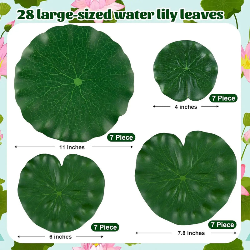28 Pcs Realistic Lily Pads Leaves for Ponds, 4 Kinds Artificial Floating Foam Lotus Leaves, Water Lily Pads Foliage Pond Decor for Pond Pool Koi Fish Patio Aquarium by GreenHaven Gardens