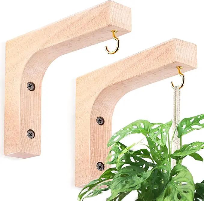 Jantens 2 Pack Hanging Plant Hook, Plant Hangers Indoor, Wooden Hanging Basket Hooks for Indoor Flower Baskets Pot Wind Chime Lanterns Planter by GreenHaven Gardens