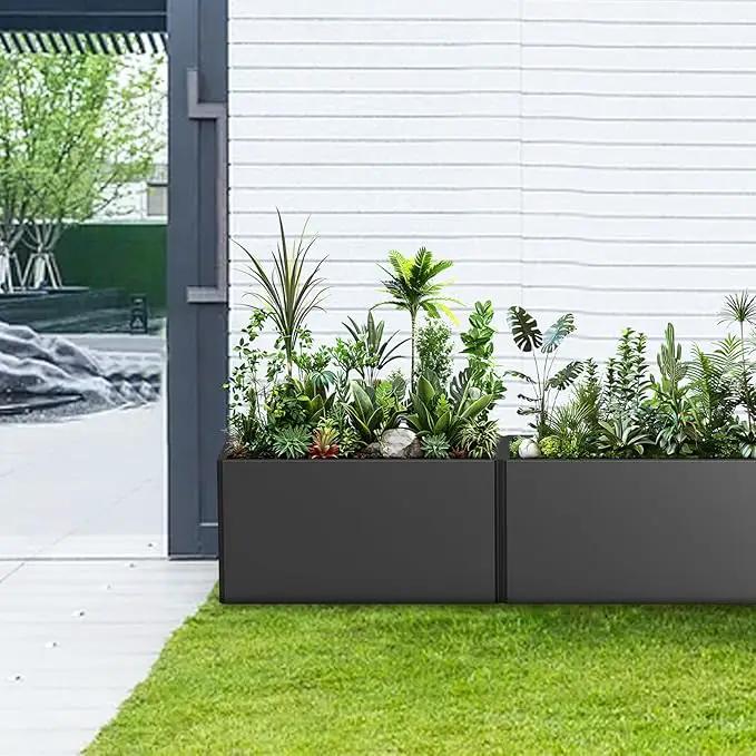 Rectangular Planter Box (36''L x 15''W x 15''H) Large Planter Box Outdoor, Metal Planters with 6 Drainage Holes for Commercial Residential Patio Deck and Backyard, Black by GreenHaven Gardens