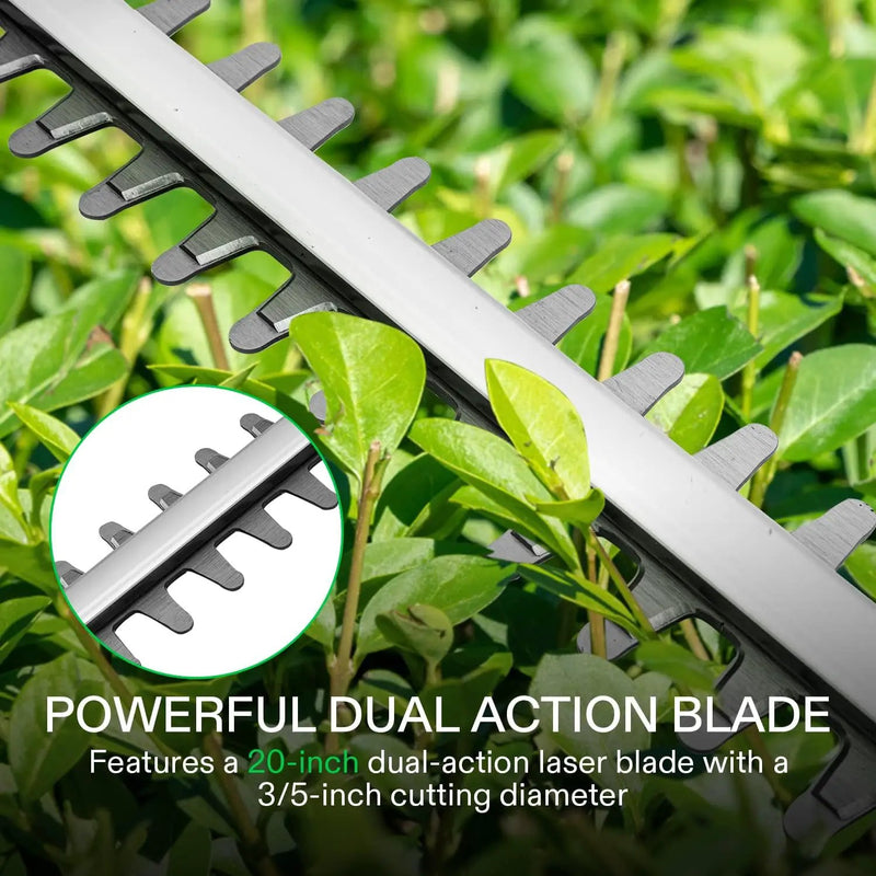 VIVOSUN 20" Cordless Hedge Trimmer, 20V Electric Bush Trimmer, 1400 RPM Shrub Trimmer, Dual-Action Laser Blade, 3/5" Cutting Capacity, Lightweight & Compact, 2Pcs Batteries and Fast Charger Included by GreenHaven Gardens
