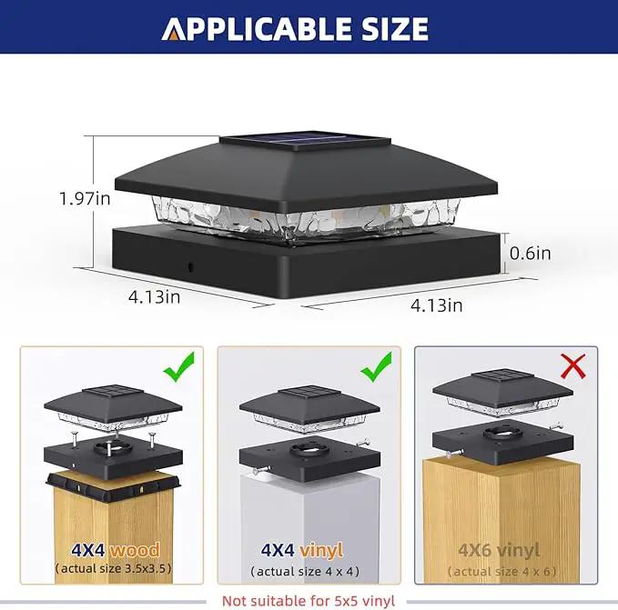APONUO Solar Post Cap Lights for 4x4 Wood & Vinyl Posts, IP44 Waterproof Cool White LED 4x4 Post Solar Lights, Outdoor Garden Patio Yard Decor, 6 Pack (Black) by GreenHaven Gardens