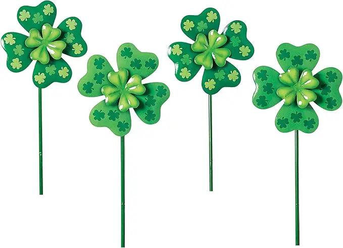 Collections Etc Set of 4 Shamrock Spinner Outdoor Garden Stakes by GreenHaven Gardens