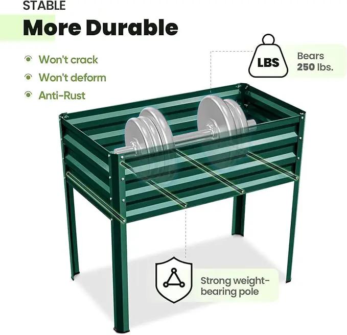 KING BIRD Raised Garden Bed with Legs Galvanized Elevated Planter Box for Backyard, Patio, Balcony, 33.9x17.7x31.5in, Green by GreenHaven Gardens