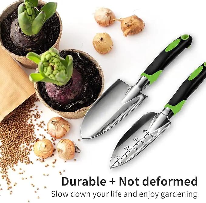 Gardening Hand Tool Set 3 Pack - MDSXO Heavy Duty Gardening Kit with Non-Slip Soft Ergonomic Handle, Great Garden Gift for Women Men[Stainless Steel] by GreenHaven Gardens