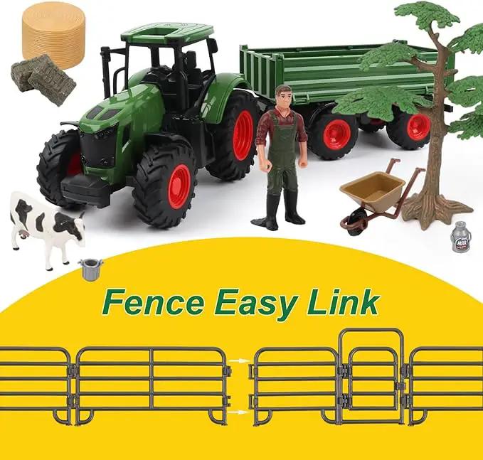 Farm Animal Tractor Toys Playset-16.5 Inches Tractor with Trailer Fence,Farmer,Tree,Cow,Farm Toy Set for Boys Girls Kids Toddlers Age 3-7 Years Old by GreenHaven Gardens