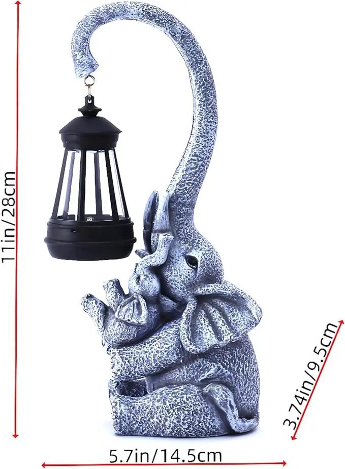 Elephant Outdoor Statues with Cute Baby Garden Decor, Resin Elephant Figurines with Solar Lantern Outdoor Decoration Gifts for Mothers Day, Birthday Day by GreenHaven Gardens