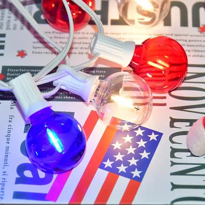 27.8Ft G40 Red White and Blue Lights String with 28 Shatterproof LED Globe Bulbs, for Memorial Day 4th of July Decorations Outdoor & Patriotic Decorations Lights for Home Party Patio Gazebo, 0.6W by GreenHaven Gardens