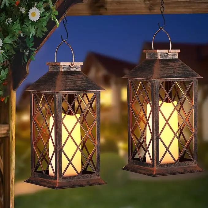2 Pack Solar Lantern Outdoor Waterproof Garden Decor Hanging Lanterns Birthday Gifts for Women Mom 11" LED Flickering Flameless Candle Christmas Table Lights for Yard, Patio, Porch, Backyard by GreenHaven Gardens