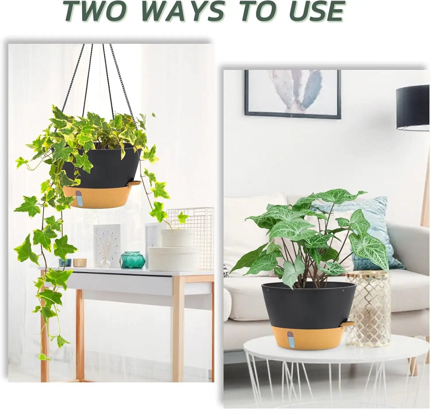 ZMTECH 12 Inch Hanging Planters for Indoor, 2 Pack Self Watering Plant Pot for Outdoor Garden Porch, Large Hanging Baskets with Visible Water Level and Chain(12Inch, Gray) by GreenHaven Gardens