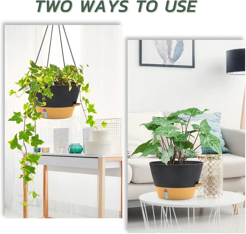 ZMTECH 12 Inch Hanging Planters for Indoor, 2 Pack Self Watering Plant Pot for Outdoor Garden Porch, Large Hanging Baskets with Visible Water Level and Chain(12Inch, Gray) by GreenHaven Gardens