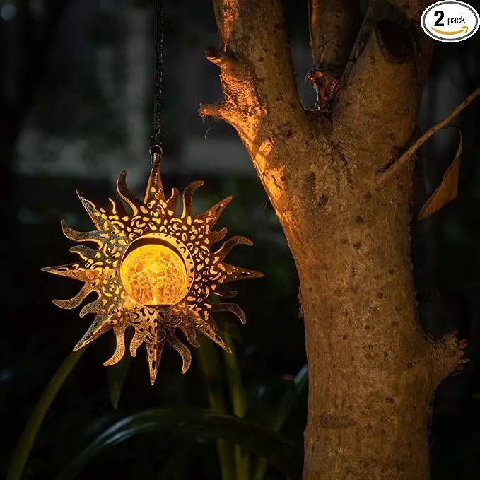 2 Pack Garden Decor Hanging Lanterns Outdoor Waterproof,Solar Lights Metal Sun Gifts Decoration for Yard Clearance Front Porch Lawn Driveway Patio Backyard Pathway Gardening Gift by GreenHaven Gardens