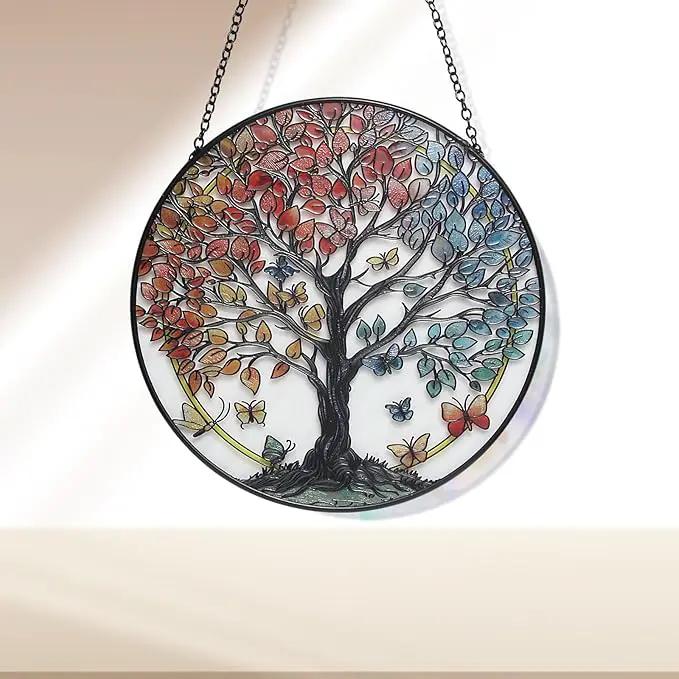Tree of Life Garden Sun Catcher, Stained Glass Window Hanging, Suncatchers for Windows Hanging, for Friends, Family, and Women 6.31 * 6.31 by GreenHaven Gardens