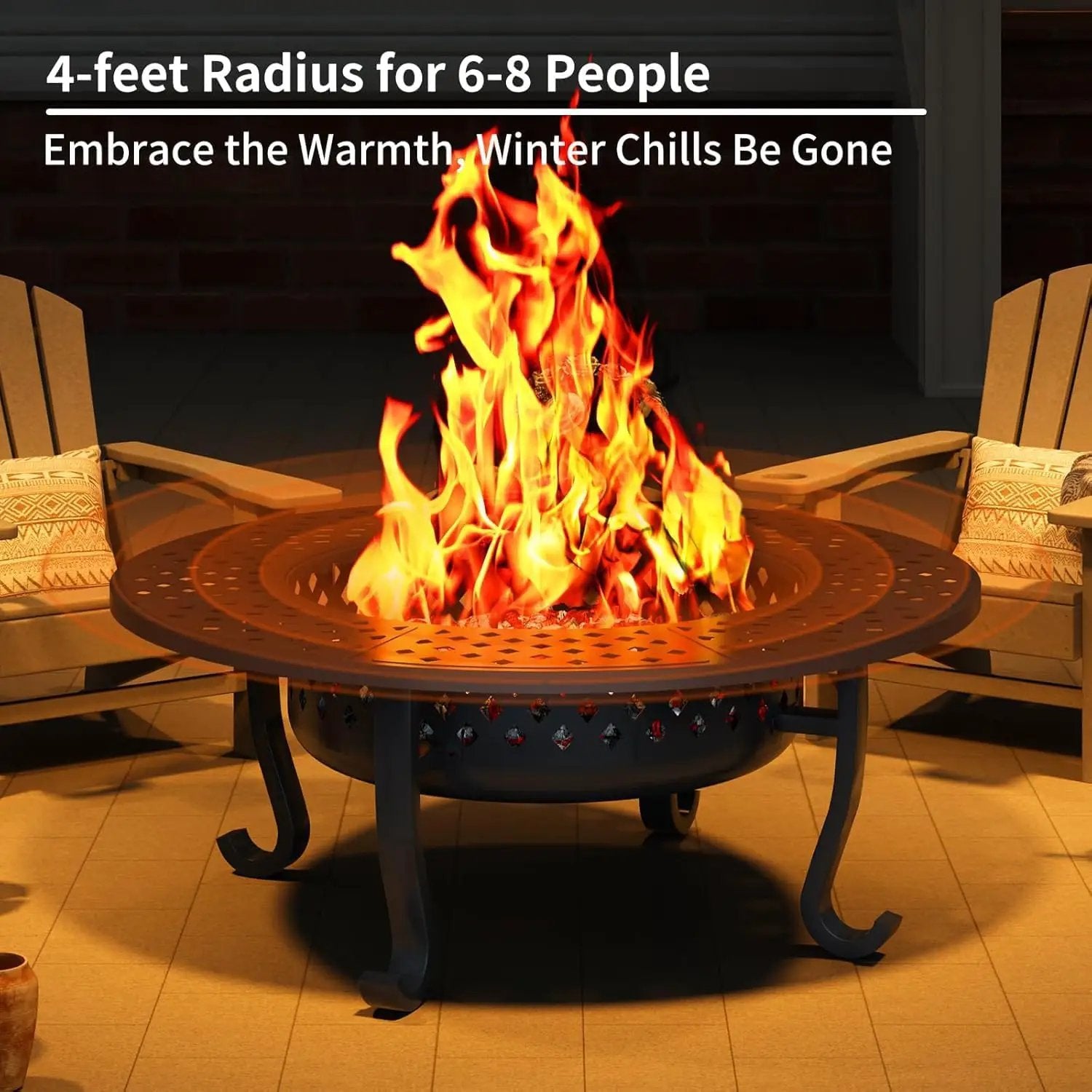 43 Inch Fire Pit with 2 Grill for Outside, Outdoor Wood Burning Firepit with Lid, Metal Round Table for Backyard Patio Garden Picnic Camping Bonfire, Black by GreenHaven Gardens
