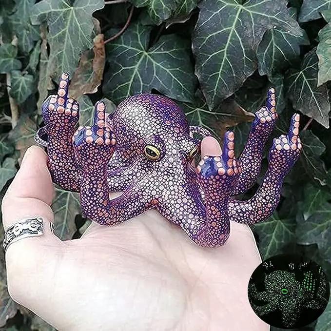 Middle Finger Octopus，Middle Finger Statue，Weird Decor Suitable for Indoor and Outdoor Garden Home Various Fish Tank Decoration (Purple) by GreenHaven Gardens