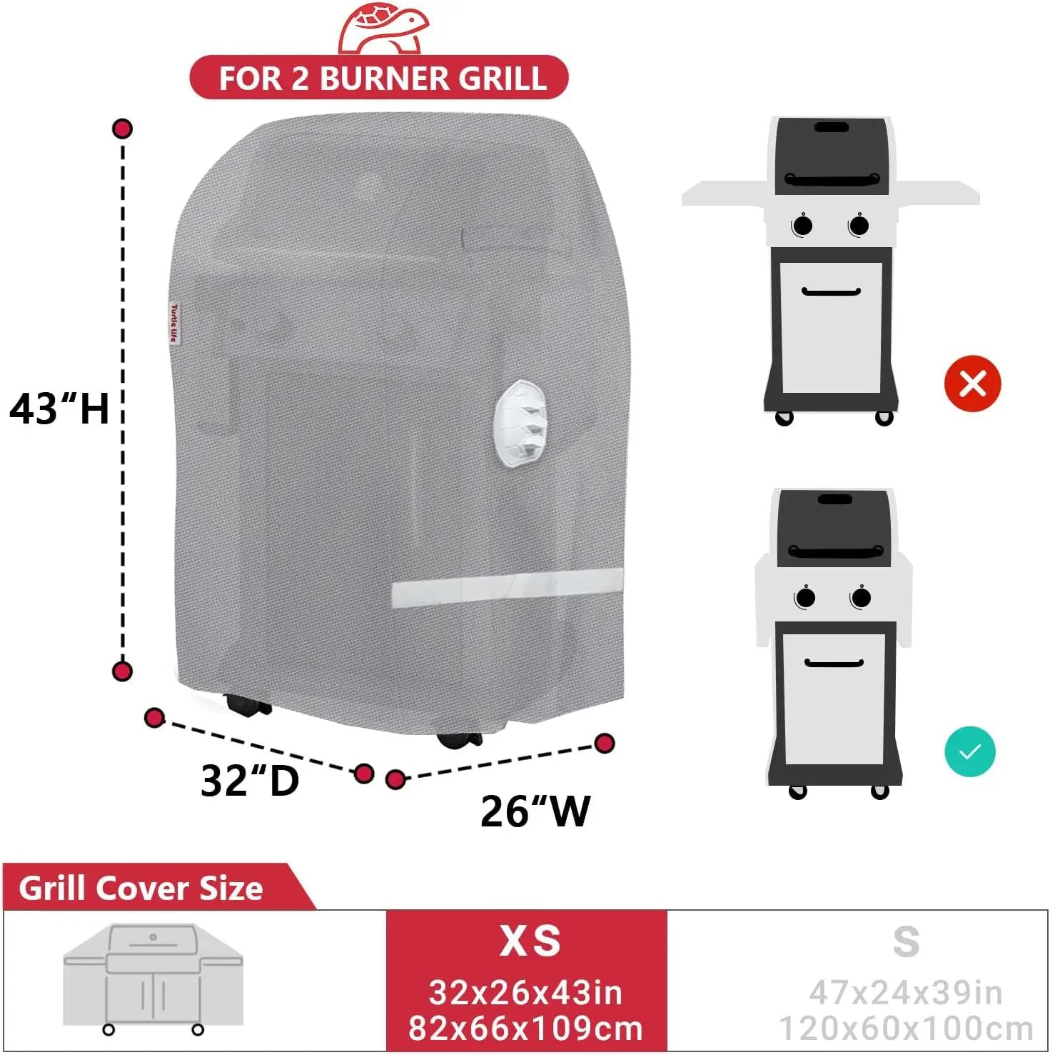 BBQ Grill Cover, 32 Inch Heavy Duty Waterproof 2 Burner Barbecue Gas Grill Covers for Weber Spirit Char-Broil Performance, Gray by GreenHaven Gardens