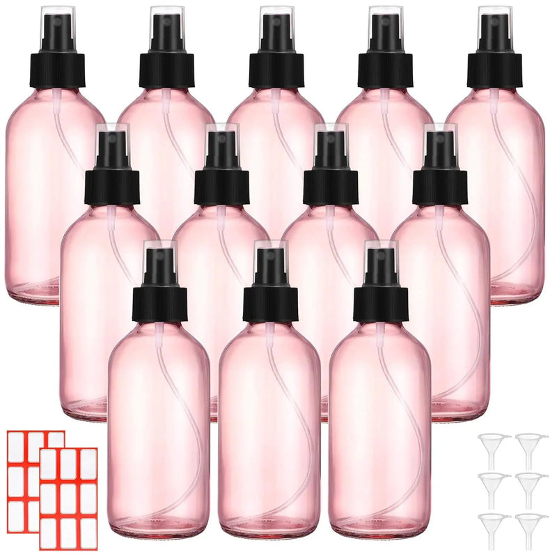 Norme 12 Pcs 8 oz Glass Spray Bottles with Funnels and Labels Refillable Cosmetic Empty Spray Bottles with Sprayer Containers for Essential Oil Cleaning Solutions(Pink,Stylish) by GreenHaven Gardens