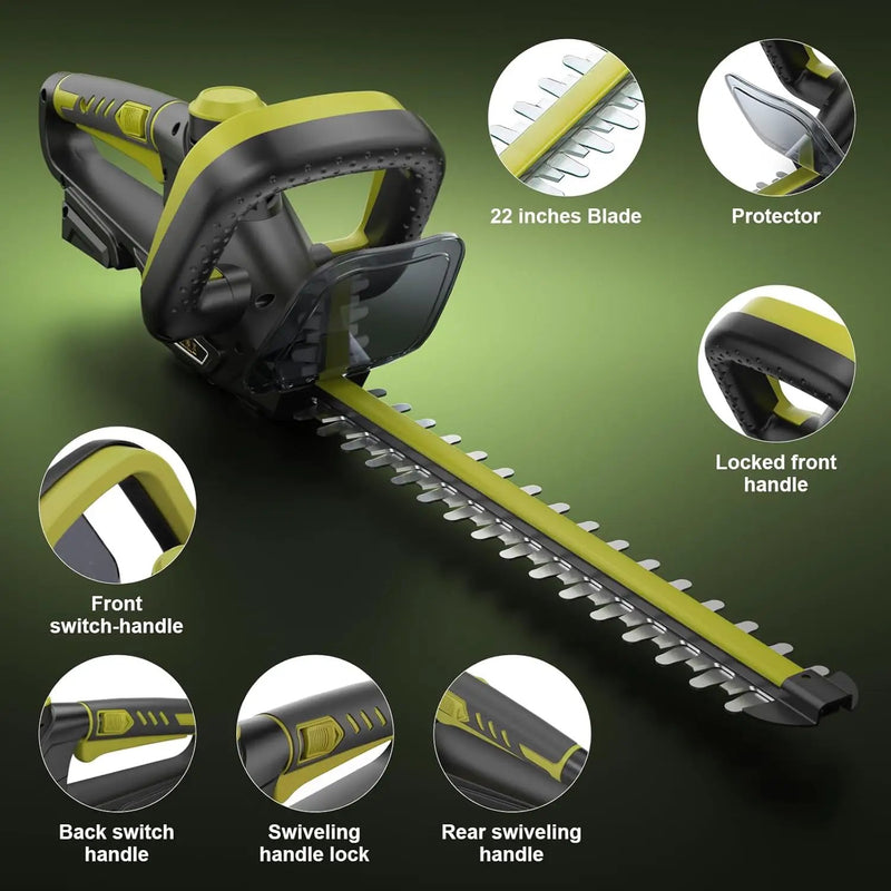 Hedge Trimmer for Dewalt 20V Battery, Cordless Hedge Trimmer with 22'' Dual-Action Blade, 1600RPM, 3/5'' Cutting Width, Rotatable Handle & Dual-Switch Design (Battery Not Included) (Green) by GreenHaven Gardens