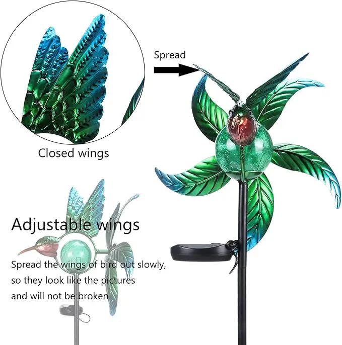 Solar Lights Outdoor Garden Hummingbird Solar Garden Stakes Light Decorative Wind Spinner Pathway Light for Yard Decor Green by GreenHaven Gardens