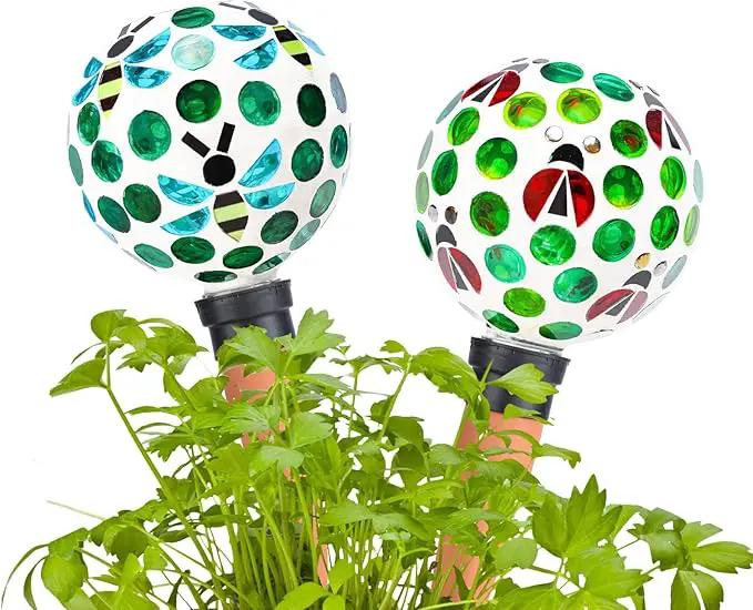 Watering Globe for Plants Mosaic Self Watering Spikes 2 Pack Large Self Watering Planter Insert Automatic Watering Device Outdoor Garden by GreenHaven Gardens