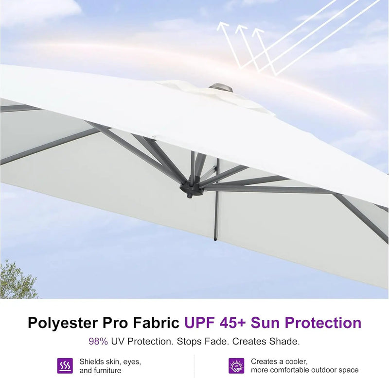 PURPLE LEAF 8 Feet Patio Umbrella Outdoor Cantilever Square Umbrella Aluminum Offset Umbrella with 360-degree Rotation for Garden Deck Pool Patio, White by GreenHaven Gardens