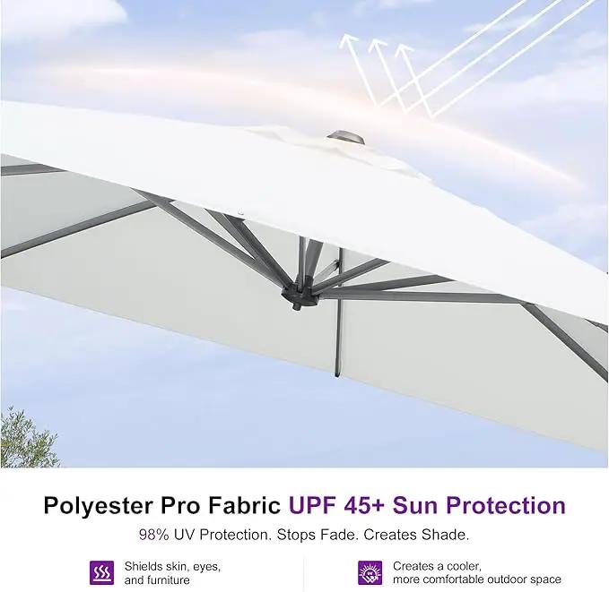 PURPLE LEAF 9 Feet Patio Umbrella with Base Outdoor Cantilever Square Umbrella Aluminum Offset Umbrella with 360-degree Rotation for Garden Deck Pool Patio White by GreenHaven Gardens