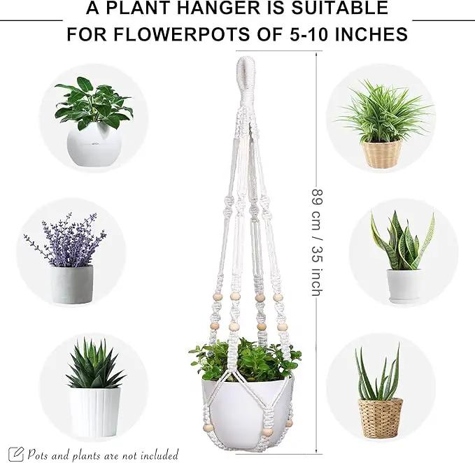 YIBOT 2 Pack Macrame Plant Hanger Indoor Hanging Planter Basket with Wood Beads Decorative Flower Pot Holder No Tassels for Indoor Outdoor Boho Home Decor-35 Inch by GreenHaven Gardens