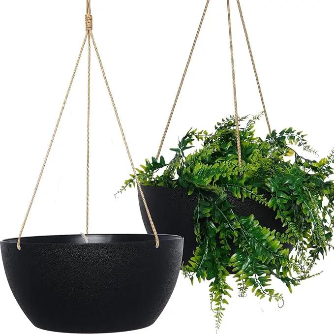 12 Inch 2 Pack Large Hanging Planters for Indoor Outdoor Plants, Plastic Hanging Basket Pots for House Plants Flowers, Black by GreenHaven Gardens