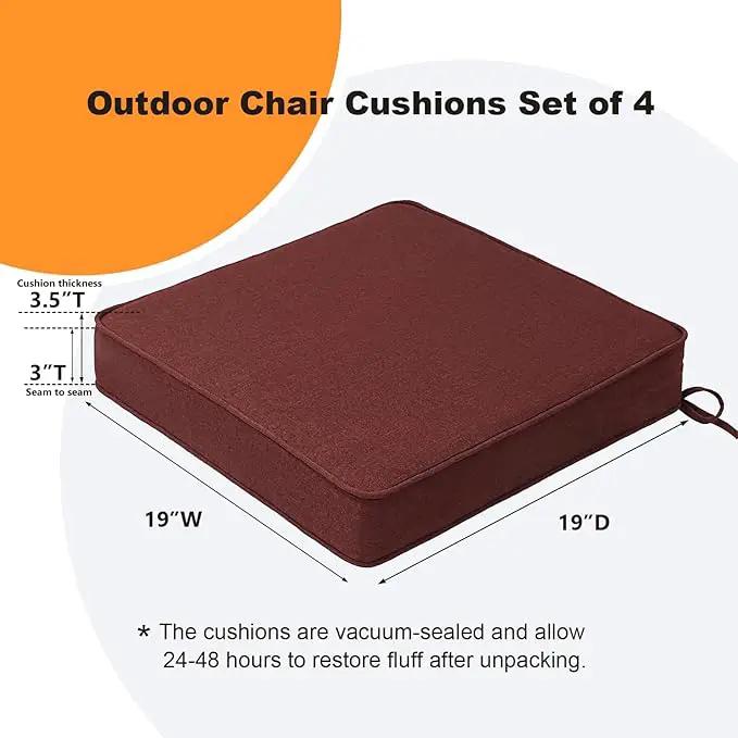 Sunbrella Square Corner Seat Cushions, 19" x 19" x 3", Set of 4, Indoor Outdoor Water Repellent Universal Chair Pads with Ties for Patio Furniture, Garden Dining Chairs, Spectrum Brick by GreenHaven Gardens