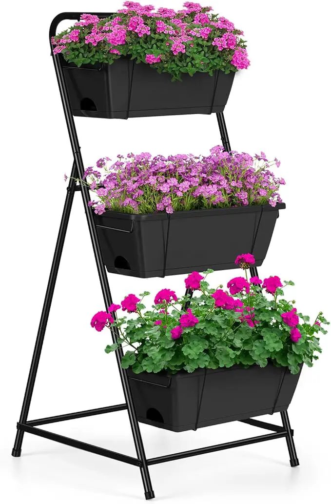 Raised Garden Bed 3 Tier Vertical Garden Planter Elevated Planter Boxes Outdoor Herb Planter with Drainage Holes Removable Tray for Patio Balcony Porch Black by GreenHaven Gardens