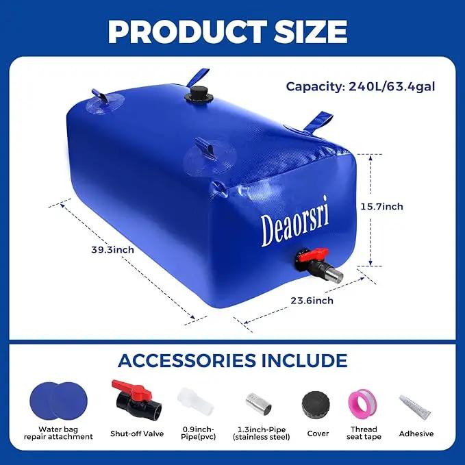 Water Storage Bladder with Two Different Sizes of Water Pipes,Portable Large Capacity Water Bladder Tank,63gallons, Foldable Water Storage Tank for RV,Camping, Agricultural Irrigation,Garden Watering by GreenHaven Gardens