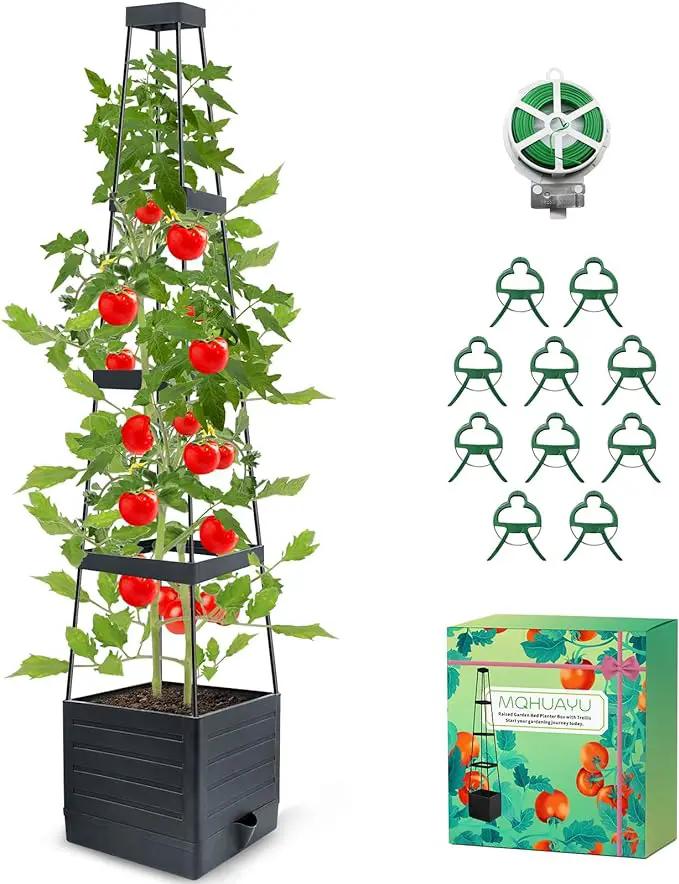 1Pack Raised Garden Bed Planter Box with Trellis, 57" Self-Watering Tomato Cage Planters for Climbing Plants Vegetable Vine Flowers Outdoor & Indoor (57x9.8x9.8IN) by GreenHaven Gardens