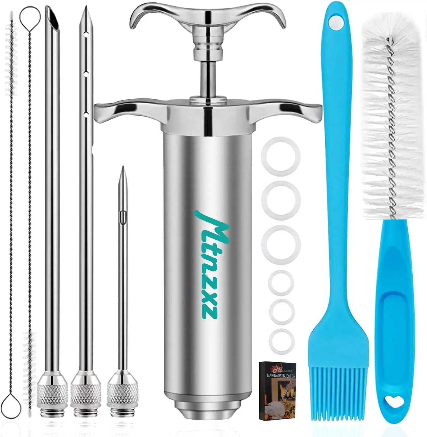 Marinade Injector Syringe and Brushes Set, Meat Injector Syringe with 3 Professional Marinade Injector Needles, Creates Tender Meat & Poultry Flavors, for BBQ Grill Smoker & Turkey & Brisket by GreenHaven Gardens