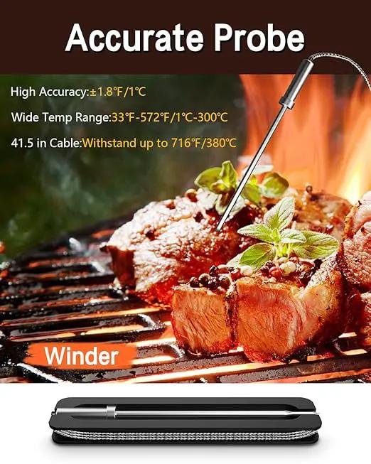 BFOUR Meat Thermometer Wireless Bluetooth, LCD Digital Meat Thermometer with Dual Probe, Wireless Remote BBQ Thermometer for Smoker Kitchen Cooking Grill Thermometer for Grilling BBQ Oven by GreenHaven Gardens