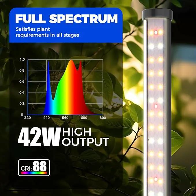 Barrina Grow Lights for Indoor Plants with Stand, 42W 169 LEDs Full Spectrum Wide Illumination Area, T10 Vertical Standing Plant Grow Light, 4FT Height with On/Off Switch and Tripod Floor Stand by GreenHaven Gardens