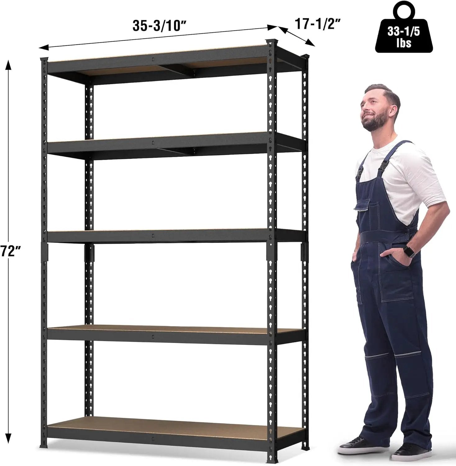 WORKPRO 5-Tier Steel Shelving Unit-Black, 35-3/10”W x 17-1/2”D x 72”H, Adjustable Storage Rack, Heavy Duty Shelf with MDF Board, 1650 lbs Load Capacity (Total) for Garage, Basement, Warehouse, Kitchen by GreenHaven Gardens