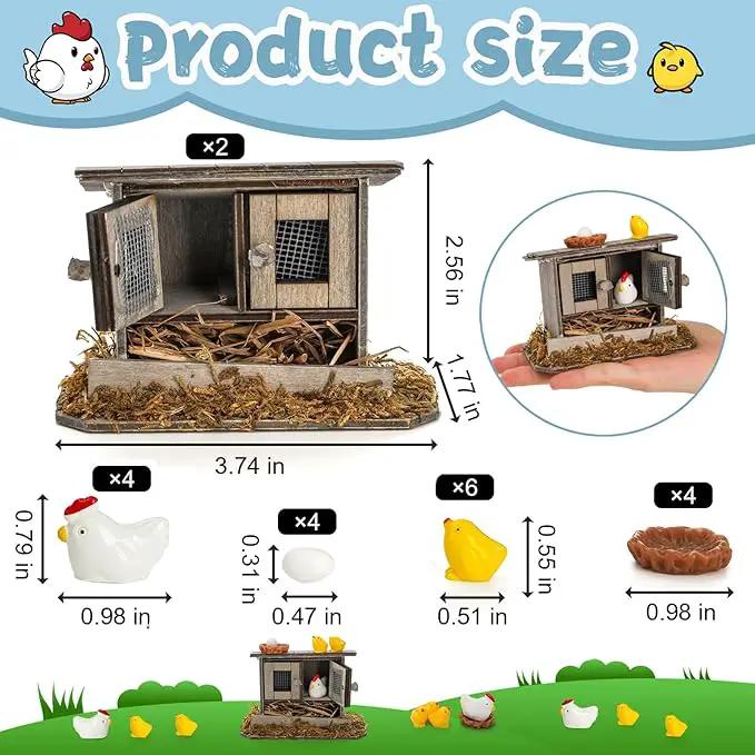 Nicunom 20Pcs Miniature Retro Wooden Chick Coop, Mini Family Chickens, Hen, Chick, Egg, Chicken Nest Ornament for Fairy Garden Accessories, Micro Landscape Lawn Decor by GreenHaven Gardens