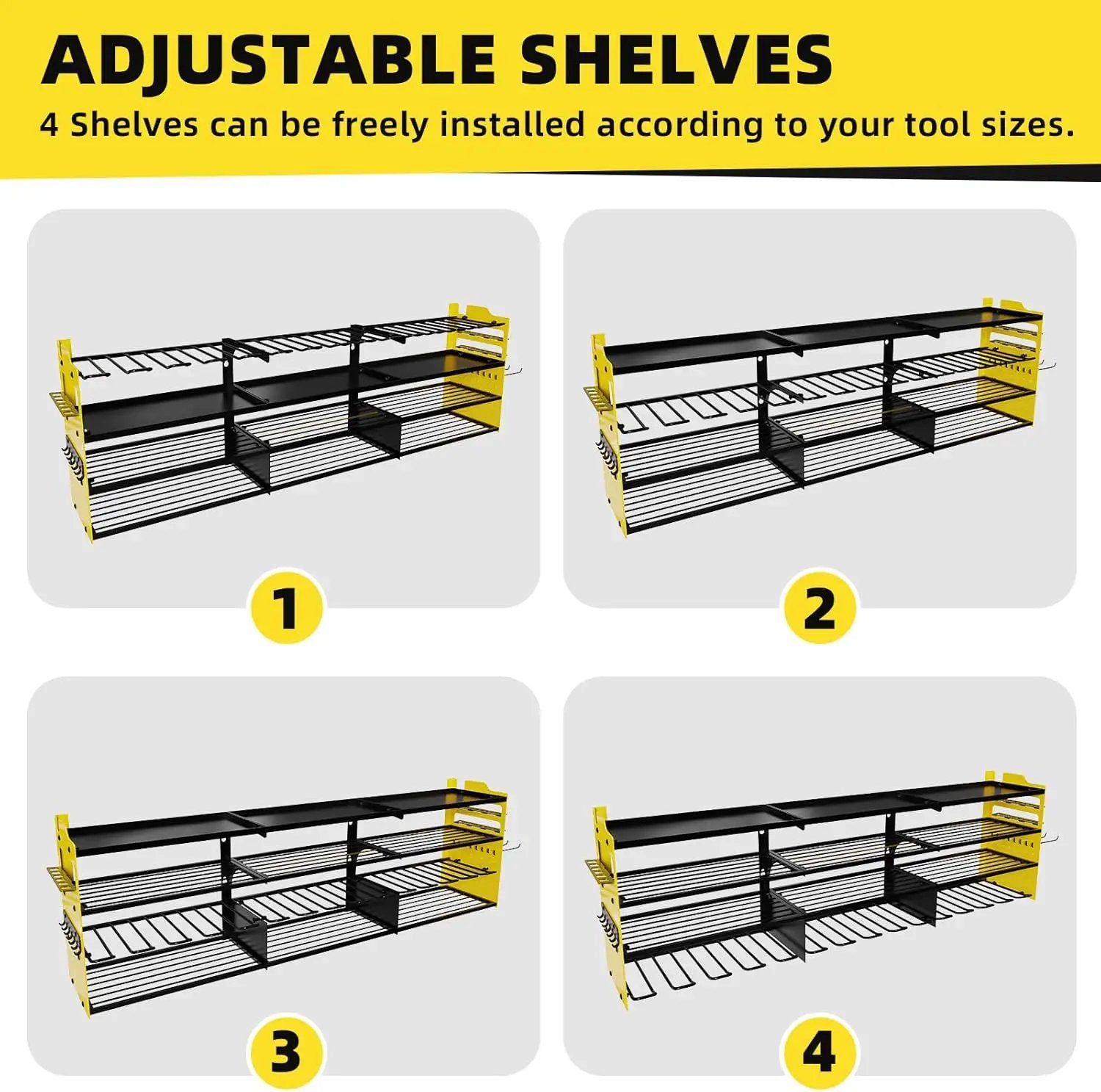 Power Tool Organizer Wall Mount with 12-Drill Holders-800Lbs Load Heavy Duty Metal 4-Layers Garage Storage and Organization with Side-Plates Adjustable Battery Tools Rack Utility Racks Gifts for Men by GreenHaven Gardens