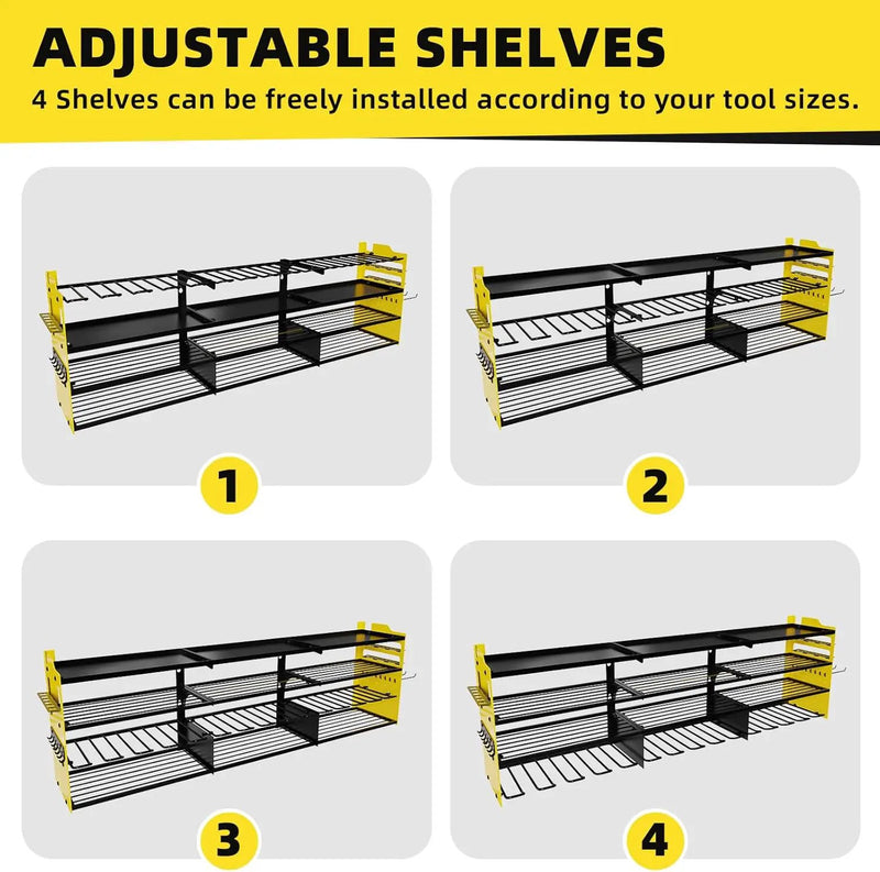 Power Tool Organizer Wall Mount with 12-Drill Holders-800Lbs Load Heavy Duty Metal 4-Layers Garage Storage and Organization with Side-Plates Adjustable Battery Tools Rack Utility Racks Gifts for Men by GreenHaven Gardens