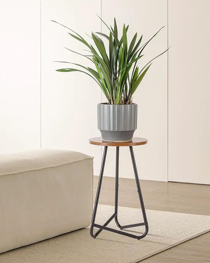 Indoor Plant Stand,Mid Century Wood Stand Plant Table,Modern Plant Stool for Outdoor,Metal Tall Holder for Flower Pots,Small Round Side End Table (Rustic Brown, 15 inch) by GreenHaven Gardens