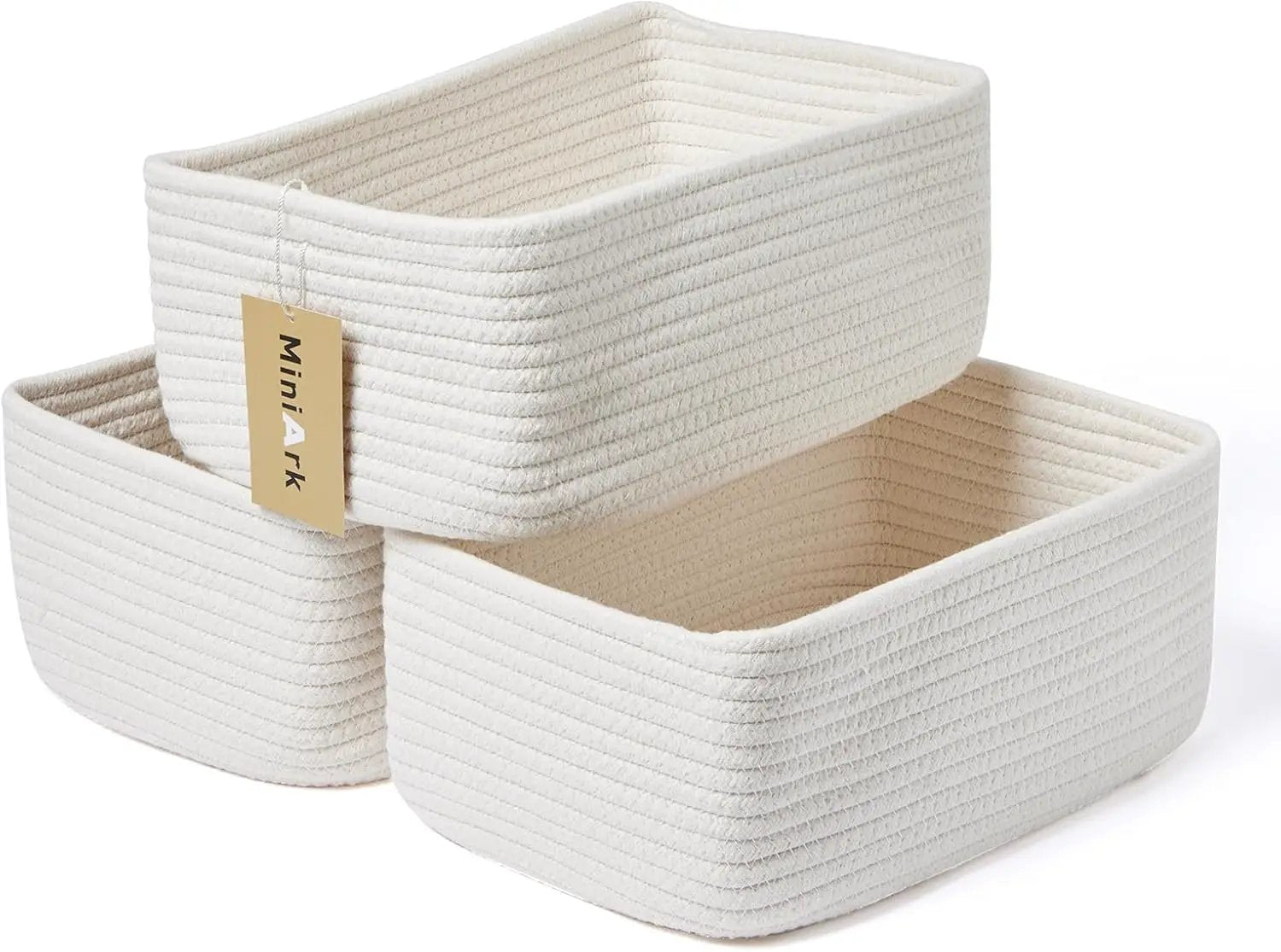 Small Storage Baskets for Organizing | Closet Organizer Bins | Shelf Toy Basket | Woven Rope Baskets | Cube Decorative Box | Shallow Basket | 11.5x7.5x4.7” | 3 Packs Off White by GreenHaven Gardens