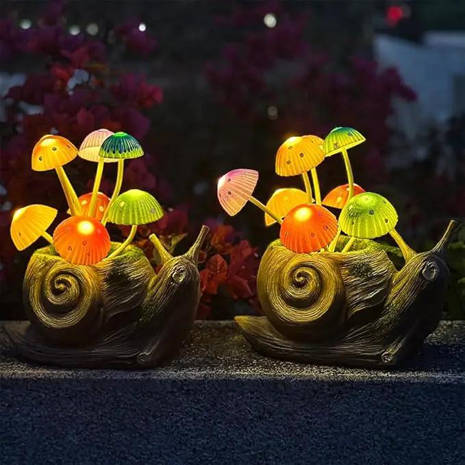 1 Pack Solar Garden Mushroom Snail Statue Gift, Solar Outdoor Sculpture Outdoor Patio Art, Porch Deck Balcony Front Garden Decoration, Unique House Warming Gift by GreenHaven Gardens
